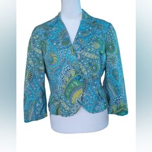 Pantology Petite - Adorable teal, yellow and white blazer for women - Size: 10P